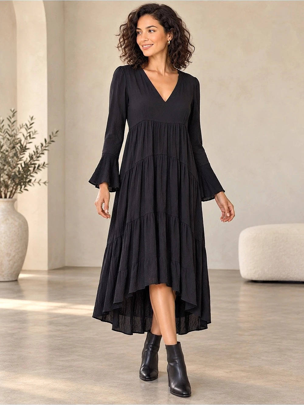 Anthropologie Black Tiered Maxi Dress NWT